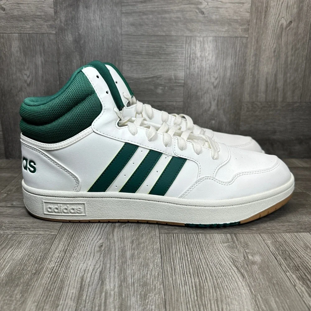 Adidas Hoops 3.0 Mid Mens 12 White Green Basketball Retro Sneakers NEW IG5570